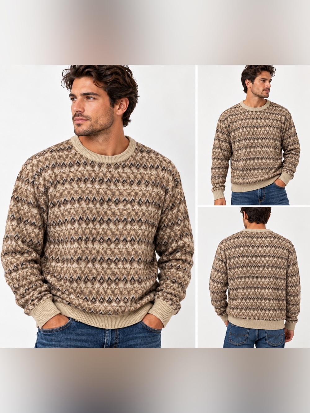 Vintage Tricots St. Raphael Men’s Fair Isle Knit Sweater Made in USA Size L